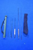 A Greys GR20 8FT 6IN 4PC fly rod in hard case and a Laser Black Zulu 2pc #4-6 8ft fly rod in soft