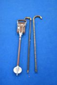 Two walking canes and a shooting stick