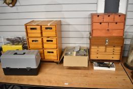 A vast selection of fly tying equipment in 3 sets of draws and 3 boxes