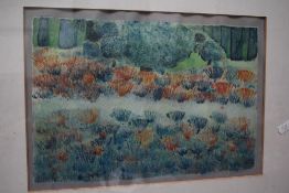 Artist Unknown, 20th Century, gouache, An abstract interpretation of a field with flowers, signed