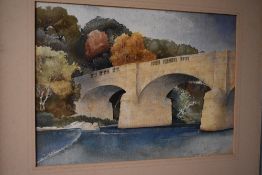 A.W. Brown (20th Century), a watercolour, A stone arched bridge within an autumnal setting, signed
