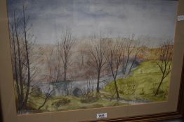 D.J. Barrow (20th Century), a watercolour, A countryside landscape depicting a stone arched bridge