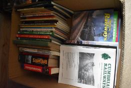 A carton of railway themed books and magazines including The Pictorial Encyclopaedia of Railways,