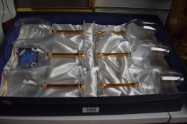 A boxed set of 6 Henry Marchant Bohemia Crystal wine glasses.