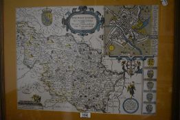 After John Speed (1552-1629), a hand coloured printed map, West Riding of Yorkshire c.1610,