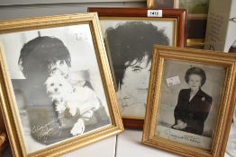 Two framed photographic prints with facsimile signatures and a Margaret Thatcher photographic