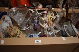 A large vintage etched glass AF, a small selection of cut glass vases, boxes and bowls, an