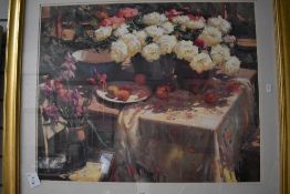 After Ovanes Berberian (b.1951, Russian-Armenian), a coloured print, 'Afternoon Peonies', framed,