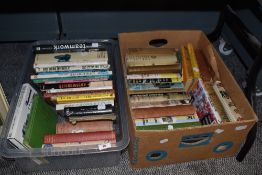 Two boxes of modern and vintage books, of vehicle interest including Jaguar E type, Steam cars etc.
