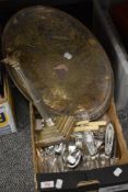 An assorted collection of silver plated ware, to include an oval galleries tray, cutlery, and a