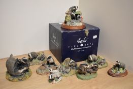 A group of six Border Fine Arts badger studies/groups, comprising 'Fighting' modelled by Victor