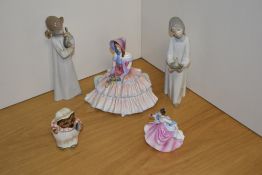 Two Lladro porcelain figurines, formed as young girls in nightdresses, one with chamber stick the