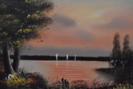 Artist Unknown (20th Century), acrylic on canvas, A sunlit lake landscape, signed indistinctly to