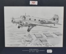 Ossie Jones (21st Century), pencil sketch, 'Avro Anson V, No.1 R & NS Summerside, Prince Edward I,