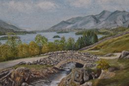 *Local Interest - M.Huddleston (20th Century), oil on board, 'Ashness Bridge', Lake District,