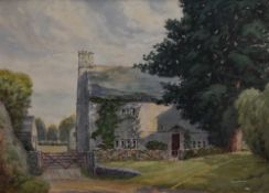 J.H. Meadowcroft (20th Century, British), a watercolour, 'Red Farmhouse, Yealand, Redmayne',