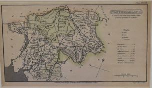 After Joshua Archer (19th Century), a hand coloured map of Westmoreland, framed, within a red card