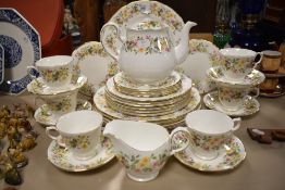 A selection of Colclough Hedgrow flower pattern bone china, including plates, teapot, cups and