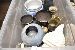 A mixed lot of ceramics, including studio pottery vases, jug and goblet, two hand painted