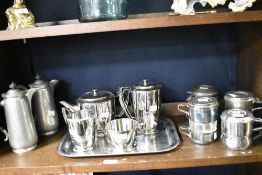 A selection of stainless steel tableware,including tea and coffee pots, milk jug, sugar basin etc,