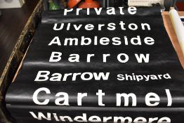 Two paper bus/train blind, of local interest, including Windermere, Grizebeck, Kendal, Keswick etc.