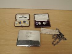 A pair of yellow metal Royal Signals Cufflinks in box, a pair of Sterling Silver Military Cufflinks,