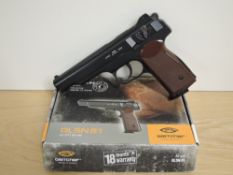 A Gletcher CO2 Powered GLSN51.177 Air Gun, in card box. Purchaser must be over the age of 18