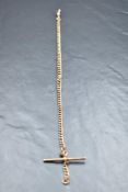A 9ct rose gold watch Albert, of traditional curb-linked form with dog clasp and T-bar, 19grams