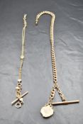 A yellow metal watch Albert, of double strung rope-twist form, with sprung circular and dog clasp, T