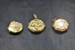 A 9ct rose gold locket of octagonal form having extensive engraved decoration and plain cartouche,