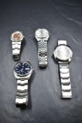 Three vintage Seiko wrist watches and a 1970's Ingersoll wrist watch