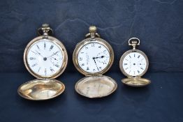 Two gold-plated top wound full-hunter pocket watches, of traditional form, Thomas Russell & Son