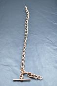 A 9ct rose gold watch chain having oval twist links, and T bar, approx 14.5' & 53.4g