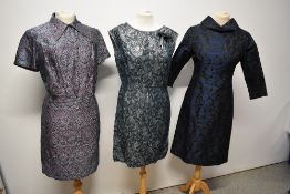 Three 1960s metallic party dresses.