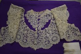 A Victorian lace collar and a similar smaller example, sold alongside and intricately edged
