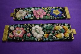 Two Victorian beaded velvet cuff bracelets.