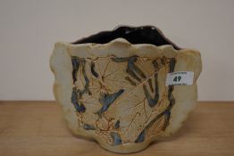A modern Tenimoku studio pottery vase, having impressed leaf design.