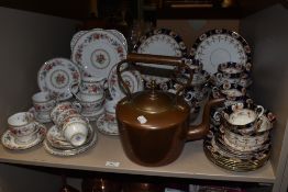 A Victorian copper and brass kettle, Graftton China MAlvern pattern tea wares, and Victorian Stanley