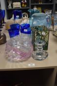 A 20th century lead and stained glass candle holder, a mid-century Kensington ware jug, and assorted