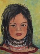 20th Century School, oil on board, Two amateur portraits of young girls, signed 'Sara Donaghy