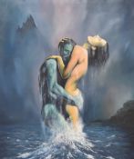 20th Century School, oil on canvas, A fantasy themed painting depicting a sea figure with a female