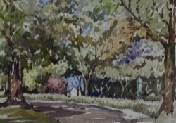 T.A. Crosby (20th Century), watercolour, A woodland path, signed to the lower right, framed,