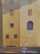 David Tindle RA (b.1932, British), egg tempera on board, 'Florentine Windows, 2002-2003', signed and