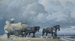 After Gerald Coulson (b.1926, British), coloured print, Harvest Time, framed, mounted, and under
