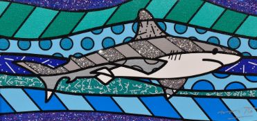Romero Britto (b.1963, Brazilian), mixed media print, 'Baby Shark', having bold colours and