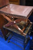An Arts and Crafts style stool and metal side table