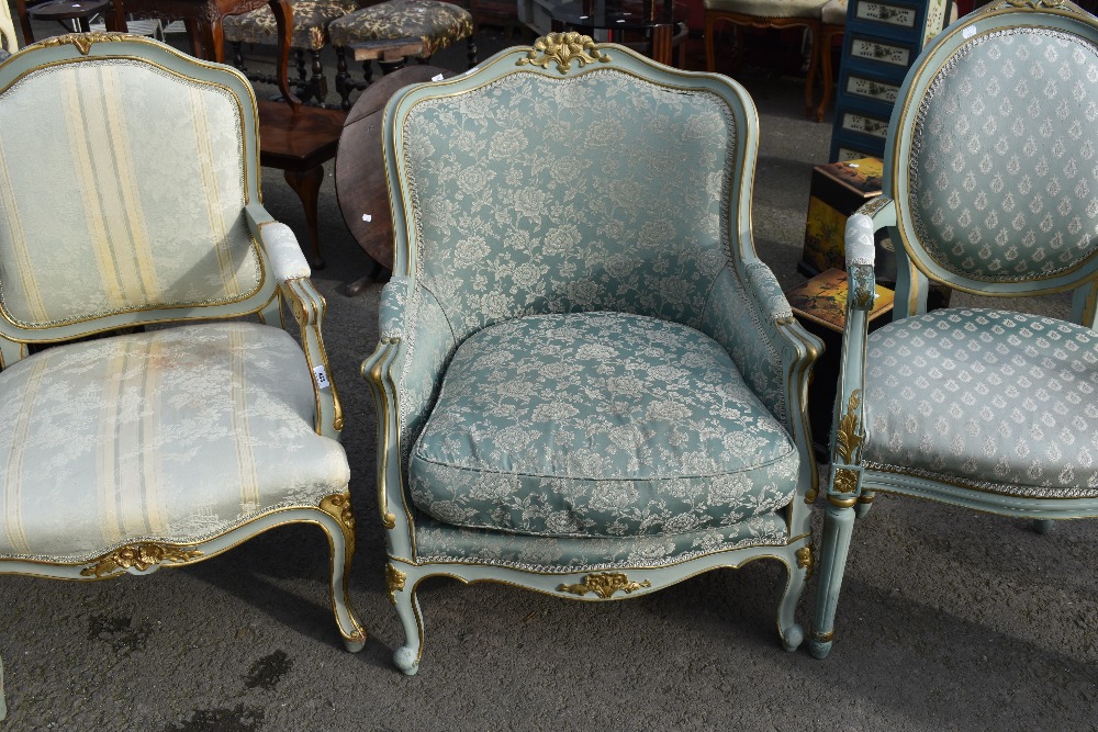 Three French style easy chairs