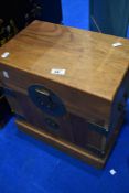 An Oriental jewellery or sewing box with lined interior