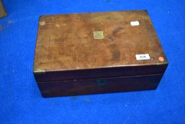 A 19th Century mahogany lapdesk, with brass plaque for Adult Education Society