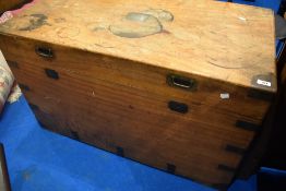 A camphor wood campaign style bedding trunk, approx dimensions. 105 x 57 x 53cm